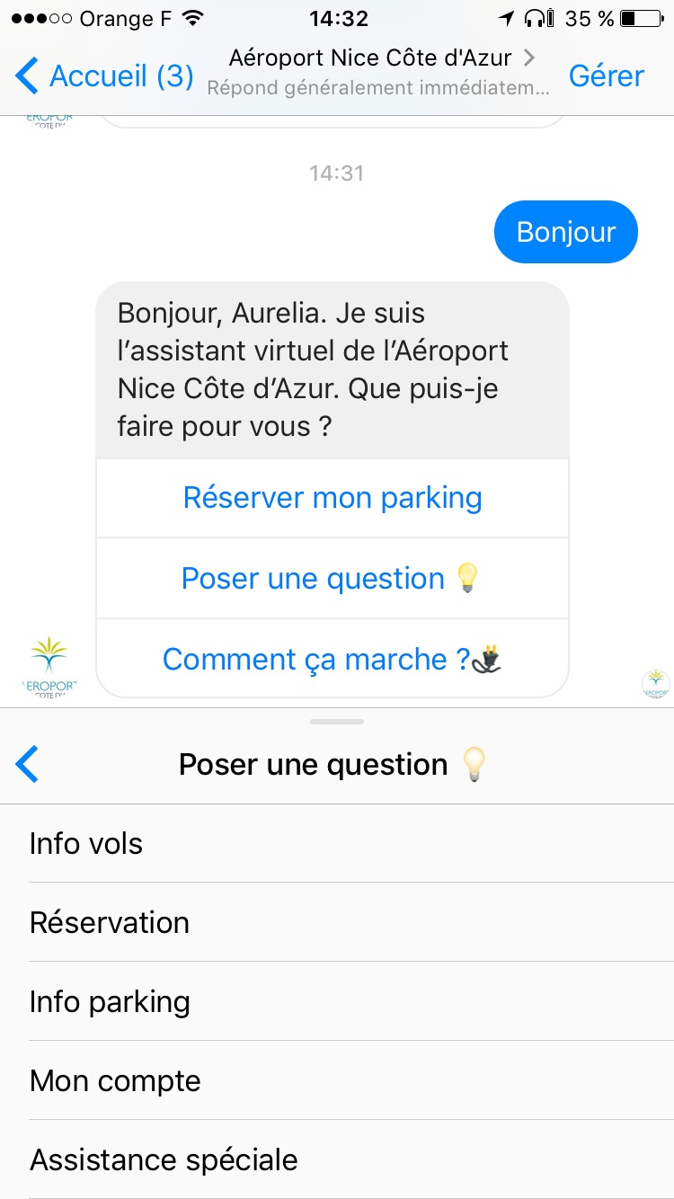 chatbot aeroport nice cote d'azur